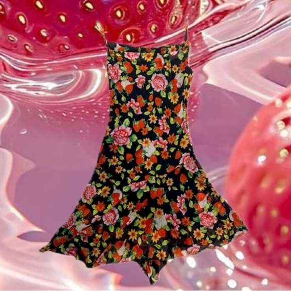 Liberty Love Dresses & Skirts - Strawberry Floral Mesh Spaghetti Strap Mini Dress Sun dress garden fairy
